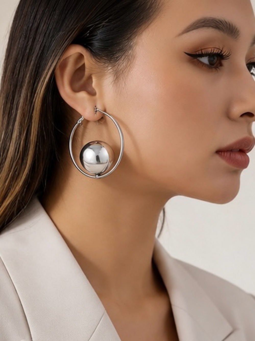 Sculptural Silver Sphere Hoop Earrings